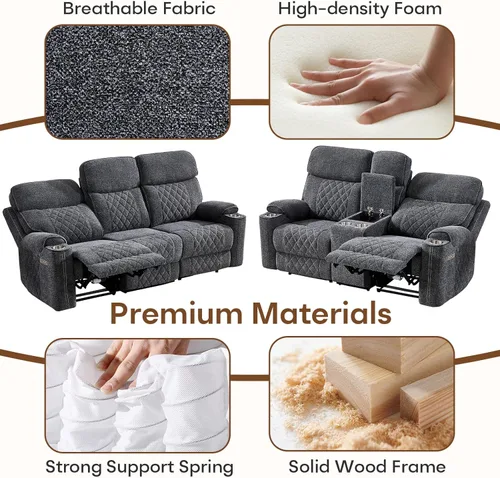 Vista 7 de HAOMARKETS Silla reclinable eléctrica para adultos con puerto USB, sofás reclinables eléctricos de tela suave con portavasos de metal, sillas
