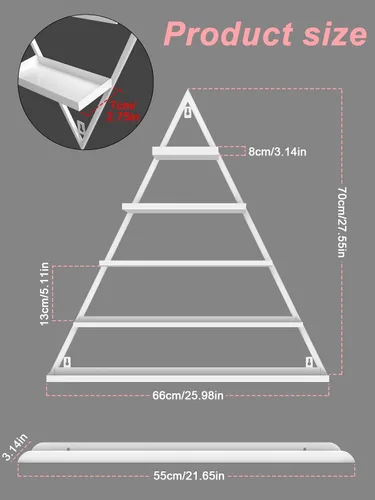 Vista 3 de Lorvain - 10 estantes de almacenamiento de esmalte de uñas de metal para montaje en pared, 5 niveles, color blanco, triangular, vitrina