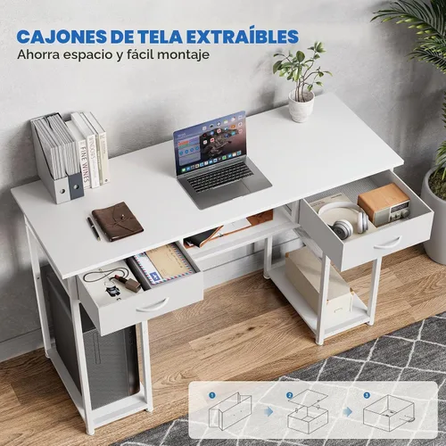Vista 4 de OLIXIS 48 Inch Small Computer Desk with Fabric Drawers for Home Office