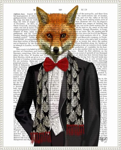Vista 9 de Amanti Art Fab Funky - Lienzo enmarcado para pared, 20 x 16 pulgadas, zorro con pajarita roja, lienzo enmarcado para pared, obras de arte