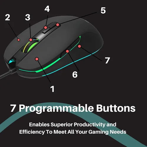 Vista 2 de PHILIPS Ratón para juegos con cable RGB, 7 botones programables, DPI ajustable, cómodo agarre ergonómico óptico PC PC Gamer Ratones