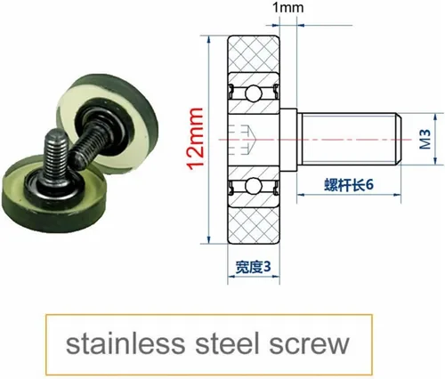 Vista 2 de SSIMOO Diameter 12mm, M3 Screw,PU Polyurethane Bearing with Stainless Steel Screw Rod,Rubber Coated Soft Pulley/Roller, Guide Wheel Kindly