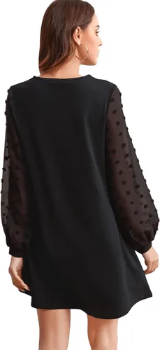 Vista 2 de SweatyRocks Vestido Mini Corto de Línea A de Manga Larga con Malla Elegante y Contraste para Mujer