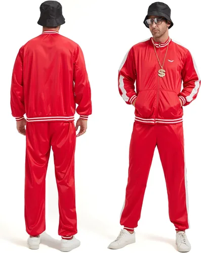 Vista 5 de Deaboat Chándal de los años 80 para hombre, traje retro rompevientos de los años 90 para hombre, ropa deportiva, hip hop, discoteca, disfraz