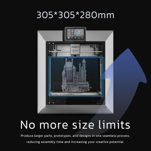 Vista 9 de Impresora 3D QIDI PLUS4, Impresión de Alta Velocidad Máxima 600mm/s, Calentamiento de Cámara 65℃, Nivelación Completa Automática, Extrusora Directa