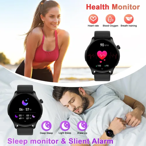 Vista 3 de Reloj inteligente para hombres y mujeres Fitness: impermeable, responder, hacer llamada, digital, relojes para hombres, correr, seguimiento