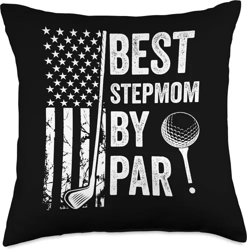 Vista 4 de Best Dad By Par Golfing Apparel by AlphaONE Best Stepmom by Par USA Flag Mother's Day Golfing Mom Throw Pillow, 16x16, Multicolor