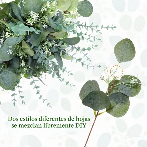 Vista 3 de Tigeen 150 piezas hojas de eucalipto mezcladas, tallos de hojas de eucalipto plateadas a granel, hojas de vegetación artificial, ramas de plantas
