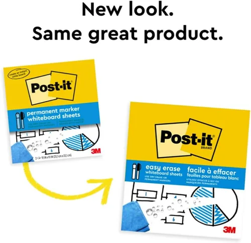 Vista 3 de Post-it Hojas de pizarra blanca fáciles de borrar, paquete de 2, 9.1 x 9.1 pulgadas, pizarra blanca instantánea, uso de borrado en seco y marcadores