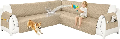 Vista 9 de Fundas para sofá modular, impermeables, 6 piezas, fundas de sofá en forma de L, lavables, antideslizantes, fundas para sofá seccional, suaves