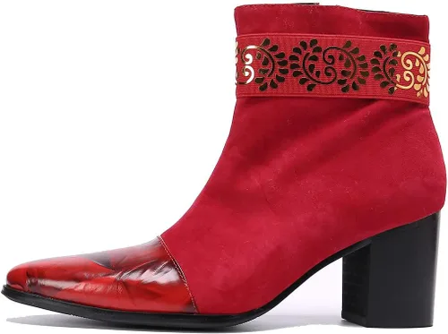 Vista 2 de Botas de vestir de fiesta para hombre, botas Chelsea de cuero genuino con bordado de moda, botas vaqueras occidentales, botas formales