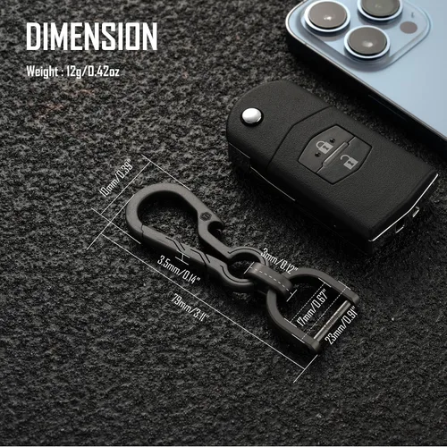 Vista 4 de KeyUnity KM15BK Titanium EDC Abridor de botellas Llavero Clip con anillo D y anillo giratorio KA15BK