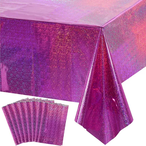 Vista 16 de Paquete de 3 manteles de plástico negro iridiscente, manteles rectangulares desechables con láser, mantel de lámina holográfica para Halloween
