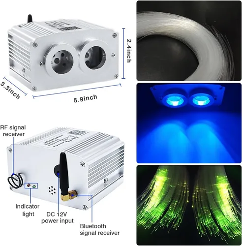 Vista 3 de Firework Kit de luces de fibra óptica parpadeantes de doble cabezal de 16 W, Bluetooth RGBW LED Starlight Headliner Kit para techo de coche, hogar