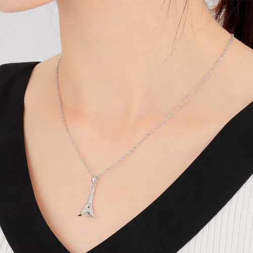 Vista 3 de Collar con colgante de torre Eiffel de plata de ley, joyería de París para mamá y mujer con cadena de plata de 18 pulgadas, Plata esterlina