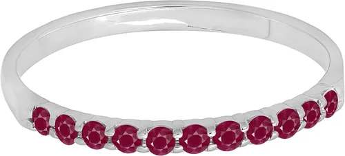 Vista 7 de 0.20 quilates (ctw) Anillo de boda de aniversario de rubí redondo de oro de 10 quilates para mujer, banda apilable 1/5 CT
