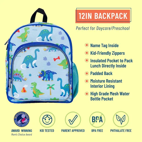 Vista 4 de Wildkin Paquete de mochila de 12 pulgadas con tapete de microfibra para siesta (tierra de dinosaurios)