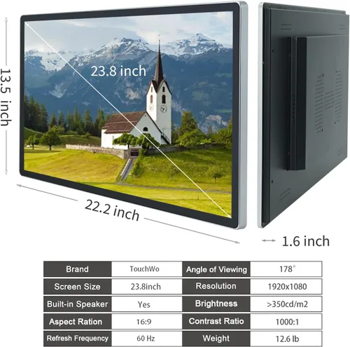 Vista 6 de Tableta con monitor de pantalla táctil Android 12 de 23.8 pulgadas, 16:9 FHD 1080P, WiFi y BT, altavoces integrados, RK3588 4GB RAM y 64GB ROM