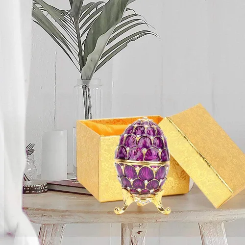 Vista 3 de GLOGLOW Organizador de joyas de huevos de Pascua, estilo Faberge, caja de baratijas con bisagras, soporte para anillos de joyería, cajas de figuras