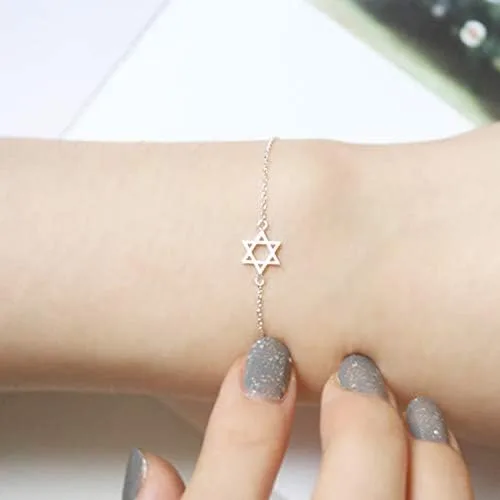 Vista 4 de BELUCKIN Estrella judía de David pulseras de cadena pequeña oro Siler David Charm Pulsera (plata), Zinc