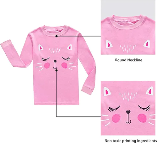 Vista 2 de KikizYe Conjunto de pijamas de manga larga para niñas pequeñas, 100% algodón