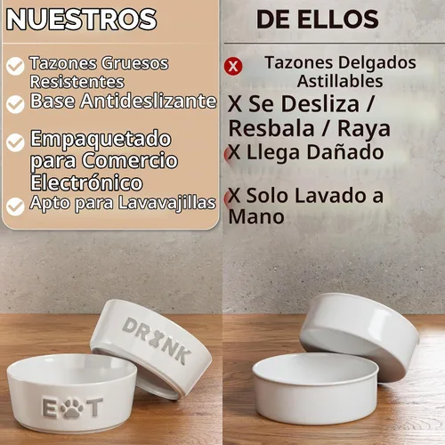 Vista 5 de Juego de 2 cuencos de cerámica para perros con base antideslizante, 5.5 Gris