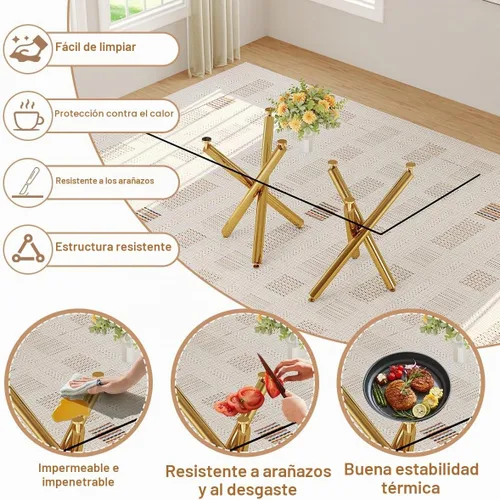 Vista 4 de Ebullient - Mesa de comedor de cristal de 71 pulgadas para 6, mesa