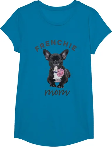 Vista 39 de Camiseta Bulldog Francés para Mujer, Frenchie Mom, Flor, Negro, S