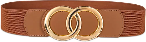 Vista 106 de Cinturón de cuero clásico con hebilla de metal para mujer con vestido de jeans