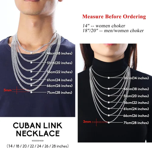 Vista 6 de Cadena de eslabones cubanos de plata 925 maciza de 016 pulgadas 0197in borde plano cadena de eslabones cubanosFigaro joyería de hip hop para hombres