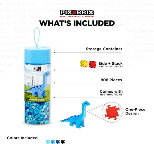 Vista 2 de Pix Brix Pixel Art Kit Puzzle Bricks – Serie Dinosaurio, Brachiosaurus – Juego de ladrillos de construcción patentado para recrear tu dinosaurio