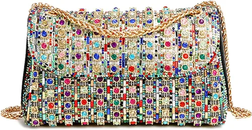 Vista 8 de Bolsos de mano con diamantes de imitación para mujer, bolsos de hombro con cadena, bolsas de noche brillantes para cóctel, graduación, fiesta, boda