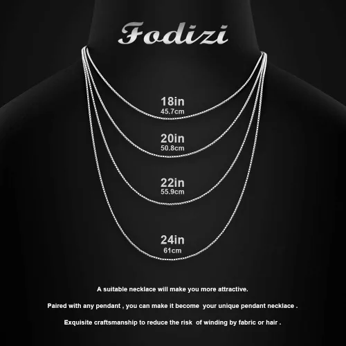 Vista 6 de Fodizi Collar de cadena de plata de ley 925 para mujeres y niñas de 0.031in, cadena de caja delicada, elegante collar italiano brillante, súper fino
