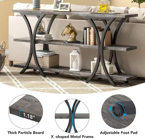 Vista 7 de Tribesigns Mesa consola estrecha de 70.8 pulgadas, mesa de sofá larga con estantes de almacenamiento de 3 niveles para entrada, pasillo, sala