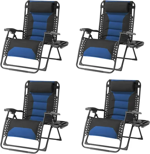 Vista 12 de Zero Gravity - Juego de 2 sillas reclinables plegables de gran tamaño, acolchadas antigravedad con almohada ajustable y portavasos para campamento