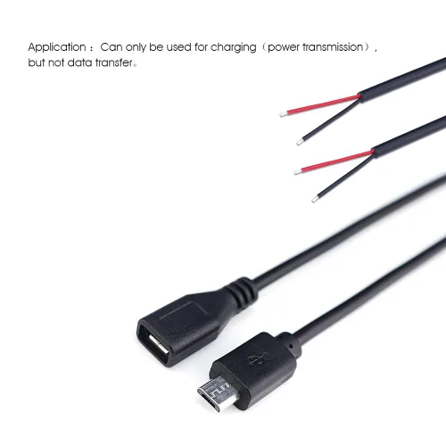 Vista 4 de 4 cables micro USB 2 negros de 1 pie, 2.1 A 5 V, 28 AWG, 2 núcleos, reparación de coletas de alimentación, 2 enchufes macho y 2 hembra incluidos