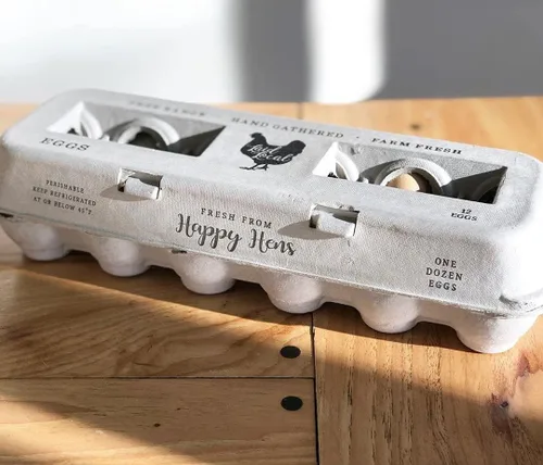 Vista 5 de Cartones de huevos impresos vintage, paquete de 90 cajas de cartón Henlay - Sostiene de forma segura una docena de huevos de pollo pequeños a XL