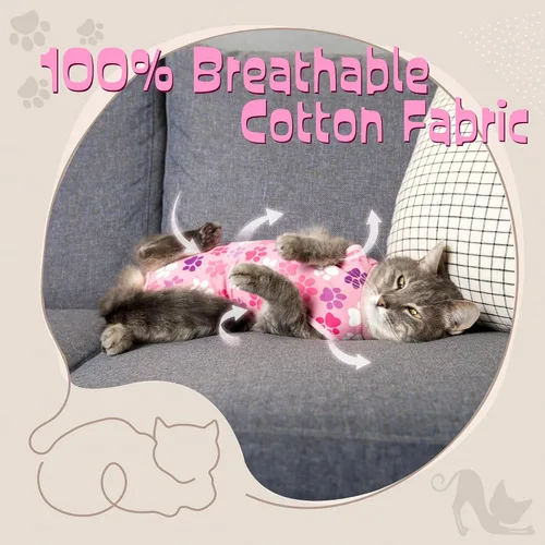 Vista 11 de Traje de recuperación para gatos: Traje de poscirugía azul suave para gatos con diseño de huella de pata - Traje de recuperación elástico