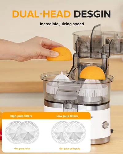 Vista 3 de Exprimidor Eléctrico de Naranja de Doble Cabeza, Máquinas de Exprimidor de Cítricos con Cable de Alimentación y Cepillo de Limpieza, Máquina