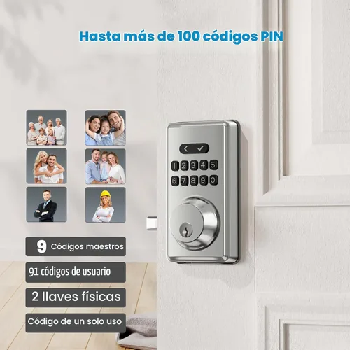 Vista 2 de Cerradura de puerta de entrada sin llave con teclado, cerraduras