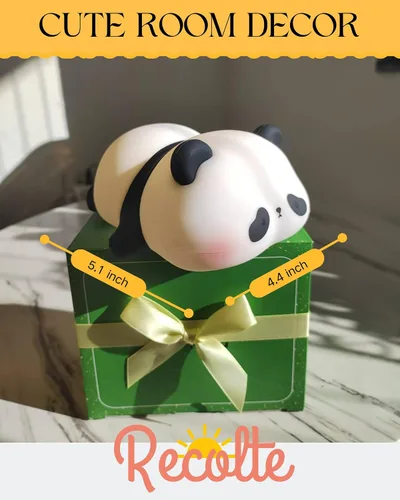 Vista 2 de Recolte - Bonita luz nocturna de panda con lazo de regalo, lámpara LED de silicona blanda para animales, luz regulable de 3 niveles para niños