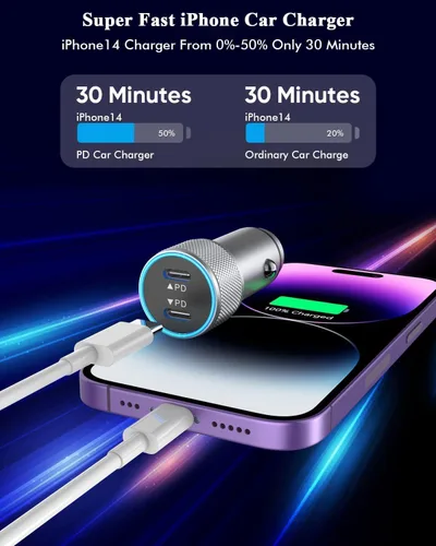 Vista 2 de Cargador rápido para iPhone, 2 unidades de adaptador USB C de doble puerto [certificado Apple MFi] carga súper rápida con 2 cables Lightning rápidos