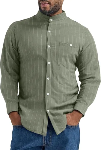 Vista 13 de Camisa de lino para hombre, manga larga, casual, a rayas, con botones, para playa, verano y boda