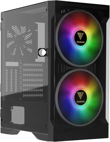 Vista 8 de GAMDIAS ATX Torre Media Gaming PC Case Vidrio Templado, Ventiladores ARGB Integrados de 120mm x 4, Malla de Flujo de Aire Frontal, Hasta 6