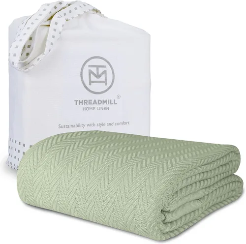 Vista 24 de Threadmill - Mantas de algodón de lujo para cama tamaño individual Manta 100% algodón para todas las estaciones para cama individual Manta
