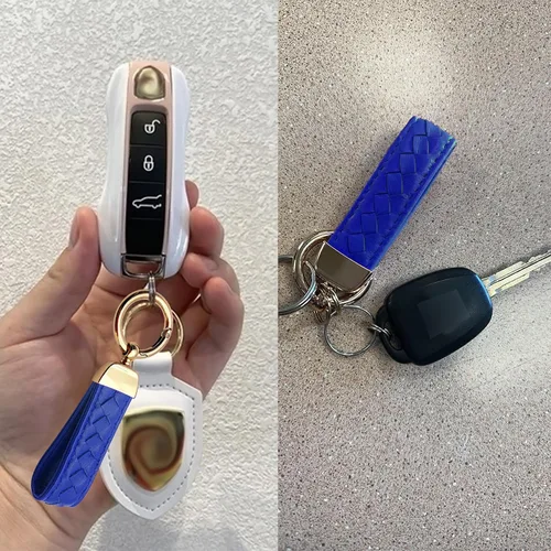 Vista 7 de NTNEV Llavero de cuero genuino para automóvil, llavero universal para automóvil, hecho a mano, rotación de 360 grados con anillo en D antipérdida, 2
