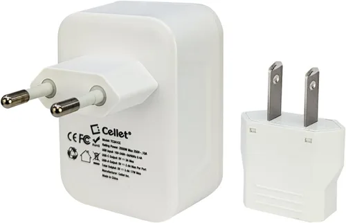 Vista 4 de Adaptador de enchufe de viaje europeo USB C, adaptador de enchufe internacional Cellet con 1 salidas de CA y 4 puertos USB, cargador adaptador