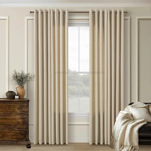 Vista 66 de Cortinas de avena con ojales DUKIYO de 96 pulgadas de largo para sala de estar, comedor, juego de 2 paneles, cortinas de arena y beige