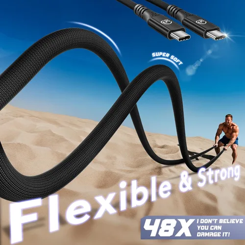 Vista 3 de Cable flexible USB C a USB C 3.2 Gen 2x2 de 1 pie, 2 unidades, cable USBC