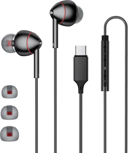 Vista 10 de Auriculares con cable USB-C con micrófono, control de volumen, cancelación de ruido, compatibles con Samsung Galaxy S24 S23 S22, iPhone 15, Paquete